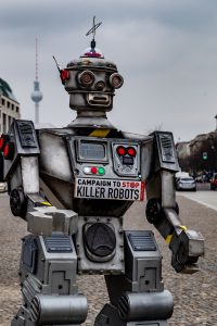 The Robot mascot for the Campaign to Stop Killer Robots